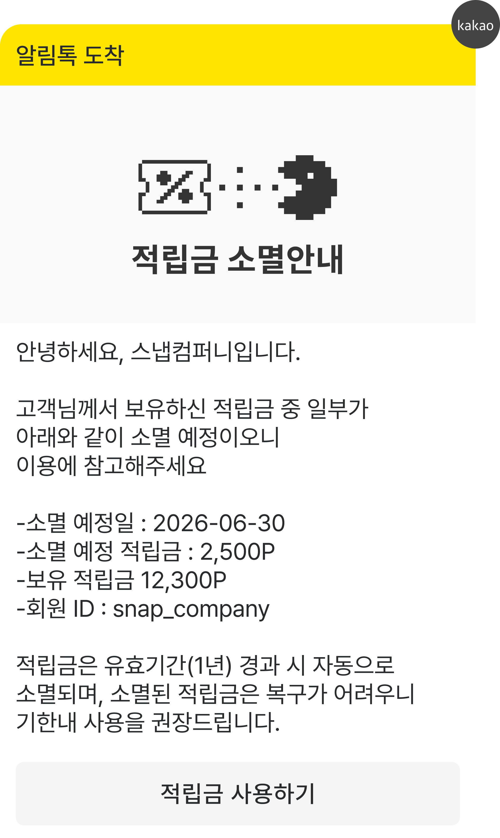 알림톡 — 적립금 소멸 안내